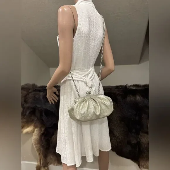 Silver Glitter Sheepskin Handmade Kisslock Slouchy Clutch/Wristlet/Crossbody